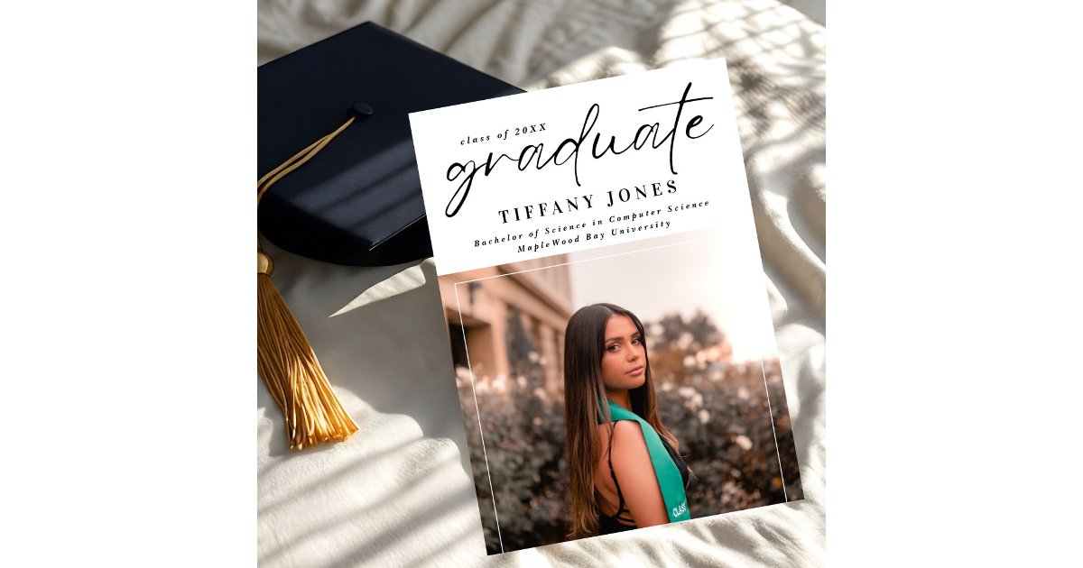 Grad Script Modern Graduate Script Photo Graduation Party Announcement | Zazzle