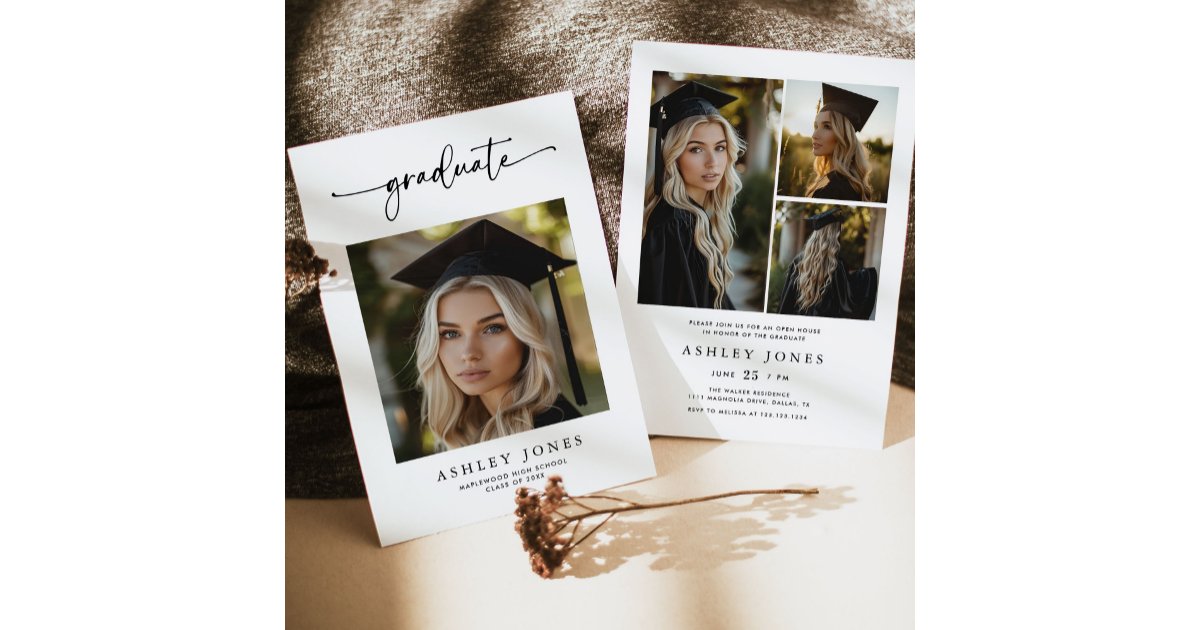 Modern Graduate Script Photo Invitation | Zazzle