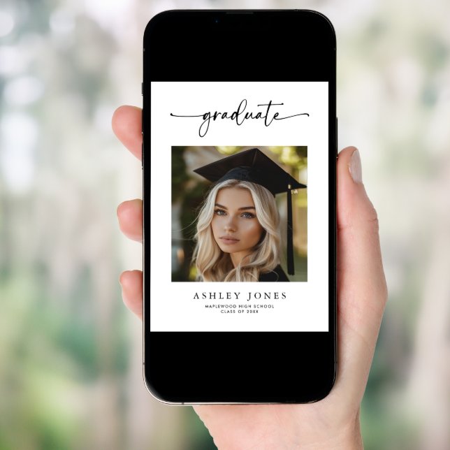 Modern Graduate Script Photo  Invitation (Front Digital)