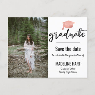 Modern Graduate Script Save The Date Photo Announcement Postcard