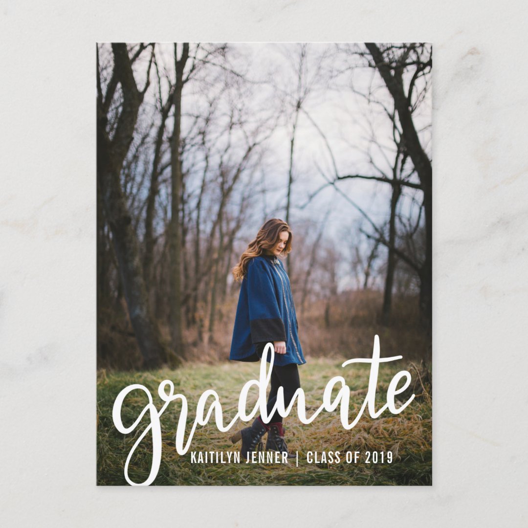 Modern Graduate Script | Save The Date Photo Announcement Postcard | Zazzle