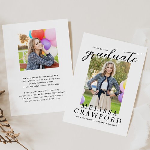 Modern Graduate Script Typography Photo Graduation Announcement