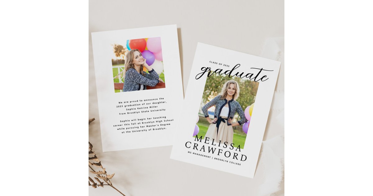 Modern Graduate Script Typography Photo Graduation Announcement | Zazzle