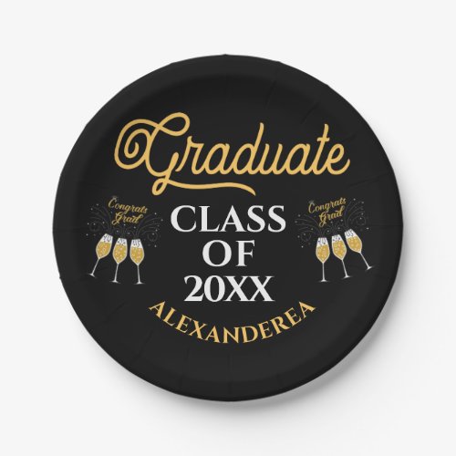 Modern Graduate Senior Class Gold Black Custom  Paper Plates