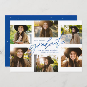 Modern graduate six photo collage blue graduation invitation