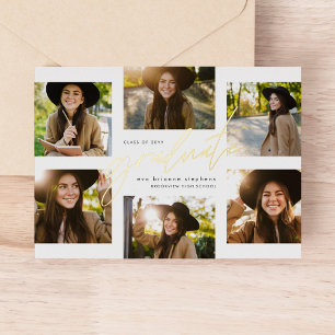 Modern graduate six photo collage graduation foil invitation