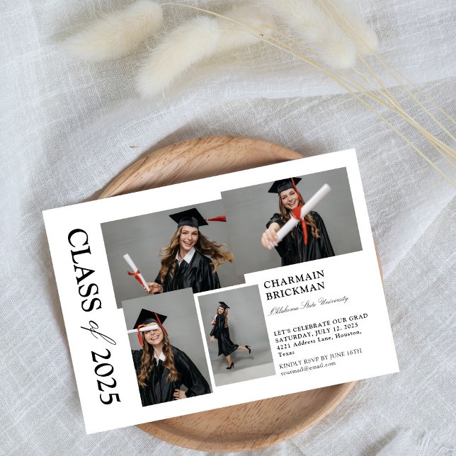 Modern Graduate stylish Photo Collage Graduation Invitation (Creator Uploaded)