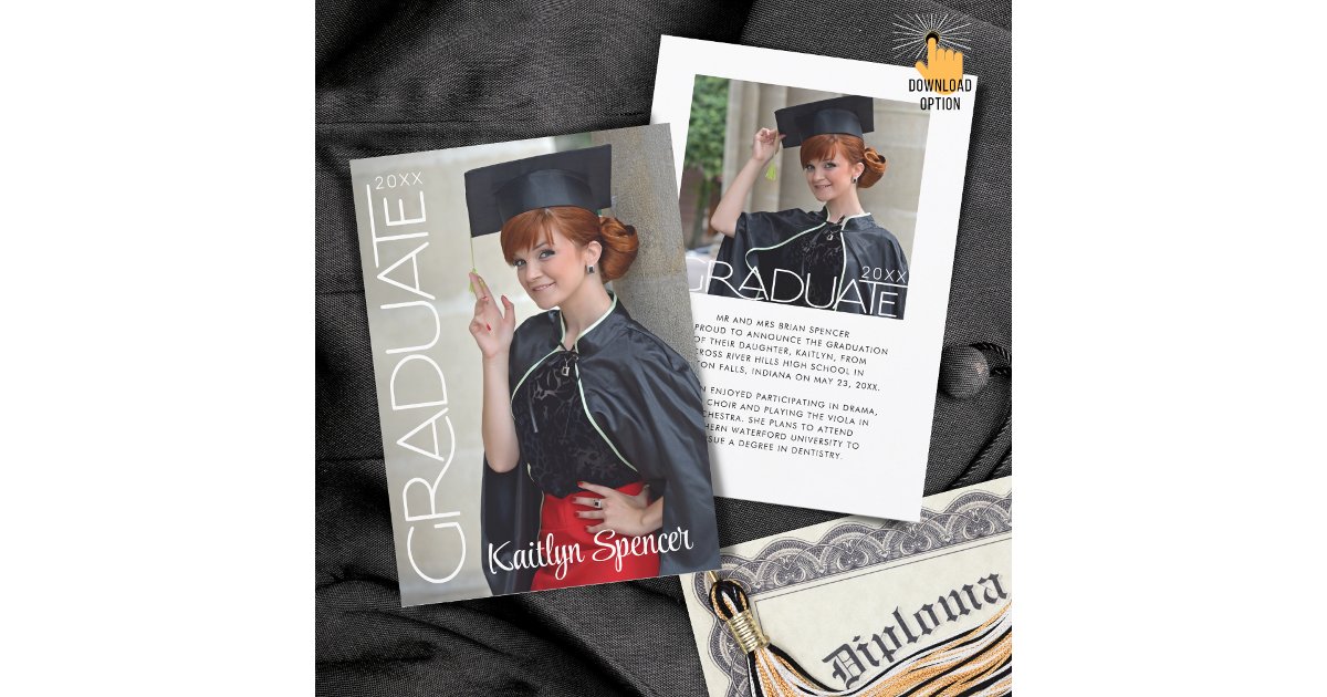Modern Graduate Typography 2 Photos Graduation Announcement | Zazzle