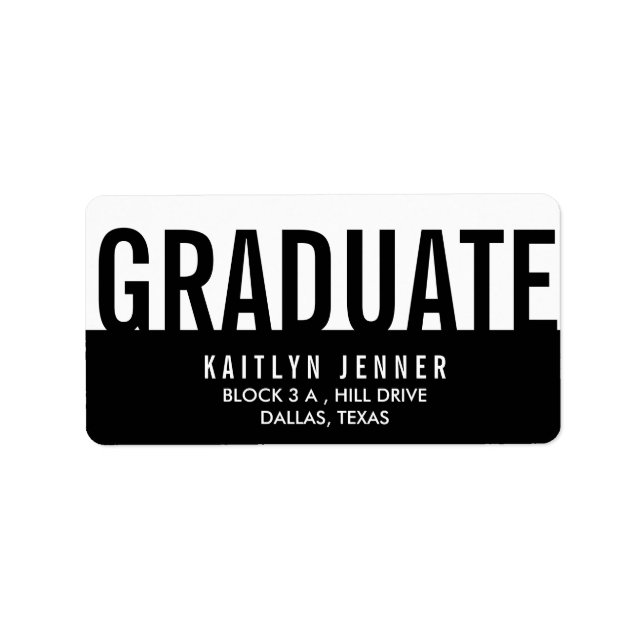 Modern Graduate Typography Black And White Chic Label (Front)
