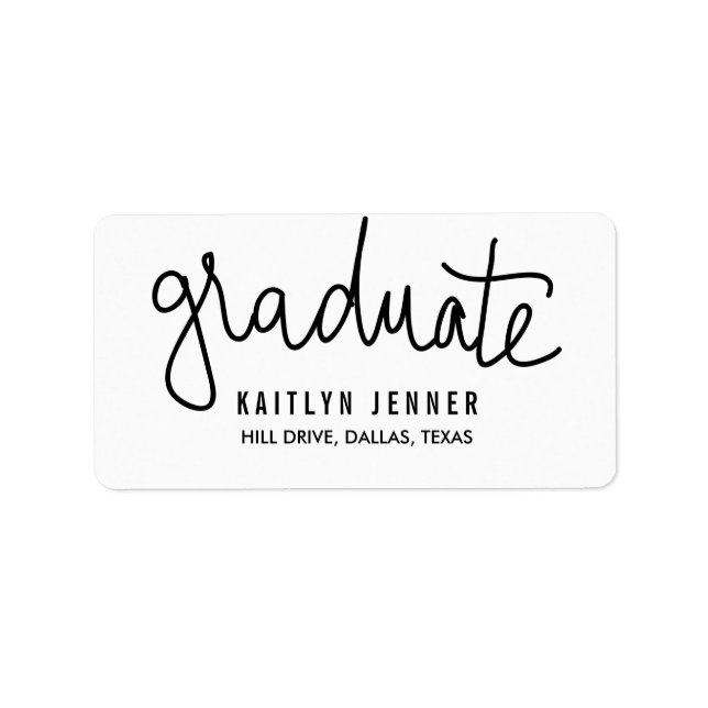 Modern Graduate Typography Black Chic Label (Front)