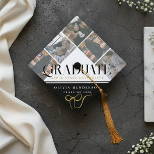 Modern Graduate Typography Bow Five Photo  Graduation Cap Topper