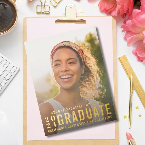 Modern Graduate Typography Class of 2024  Photo Foil Invitation Postcard