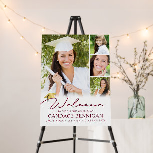 Modern Graduate Welcome 4 Photo Maroon Script Foam Board