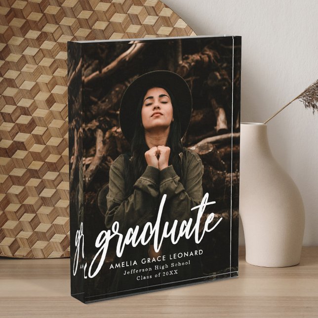 Modern Graduate White Script Graduation Photo Block (Creator Uploaded)