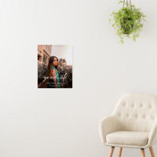 Modern Graduate White Script Photo Graduation Foam Board