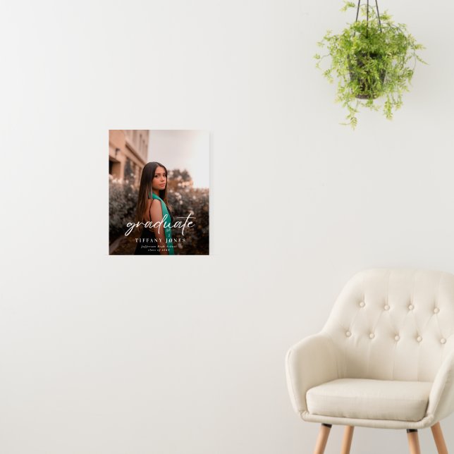 Modern Graduate White Script Photo Graduation   Foam Board (In Situ (Wall))