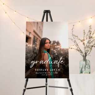 Modern Graduate White Script Photo Graduation   Foam Board