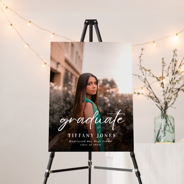 Modern Graduate White Script Photo Graduation   Foam Board (In Situ (Stand))