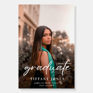 Modern Graduate White Script Photo Graduation Foam Board