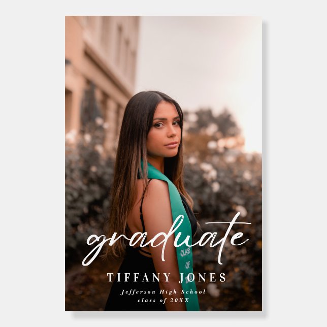Modern Graduate White Script Photo Graduation   Foam Board (Front)