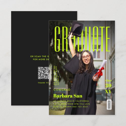 Modern Graduate Yellow Grad Graduation  Invitation