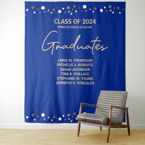 Modern Graduates Blue Gold Multiple Names Grad Tapestry