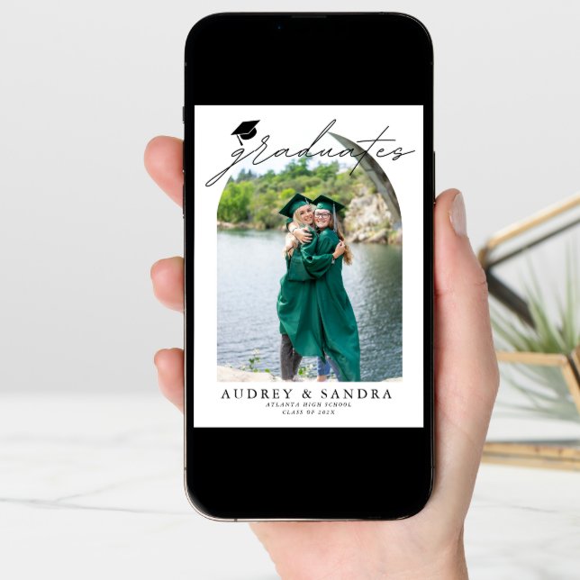 Modern Graduates Double Graduation Announcement (Front Digital)