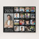Modern Graduation 17 Photo Collage Black Jigsaw Puzzle<br><div class="desc">Black graduation puzzle keepsake featuring a 17 photo collage of the graduate throughout their school years. Add your personalized captions in white script under each photo.</div>