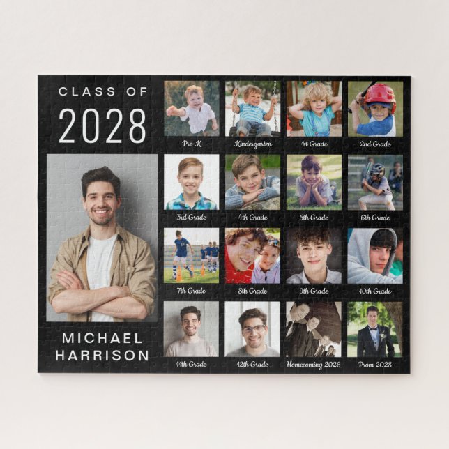 Modern Graduation 17 Photo Collage Black Jigsaw Puzzle (Horizontal)