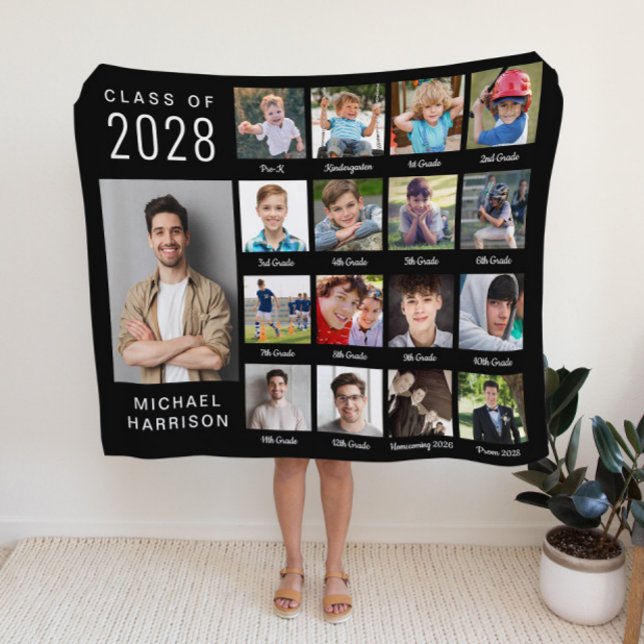 Modern Graduation 17 Photo Collage Black Sherpa Blanket (Creator Uploaded)