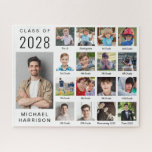 Modern Graduation 17 Photo Collage Jigsaw Puzzle<br><div class="desc">Graduation keepsake puzzle featuring a 17 photo collage of the graduate throughout their school years. Add your personalized captions under each photo.</div>