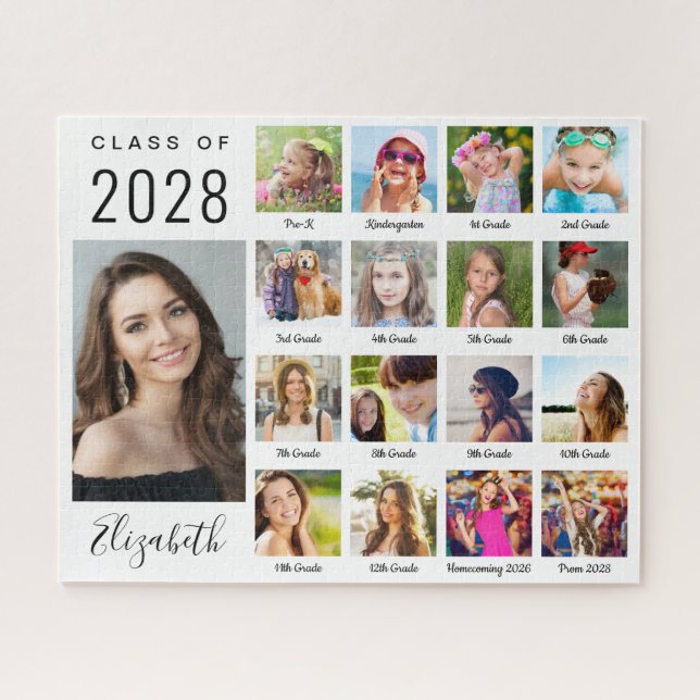 Modern Graduation 17 Photo Collage Script Jigsaw Puzzle (Horizontal)