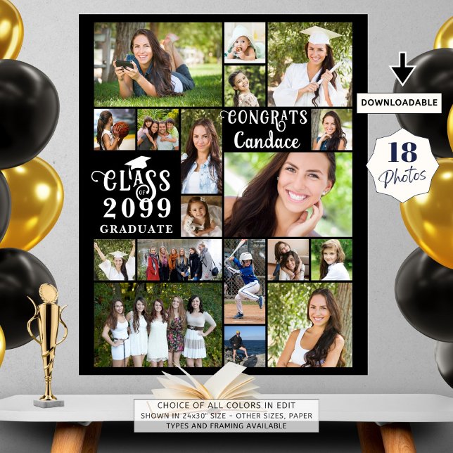 Modern Graduation 18 Photo Collage Class Year Poster (Creator Uploaded)