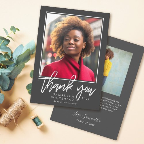 Modern Graduation 2022 Photo Dark Grey Thank You Card