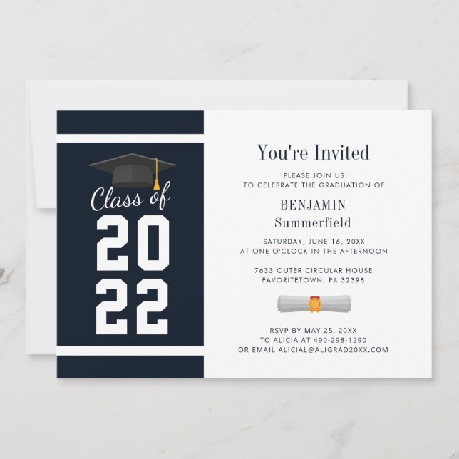 Modern Graduation 2025 Navy Blue Grad Party Invitation (Front)