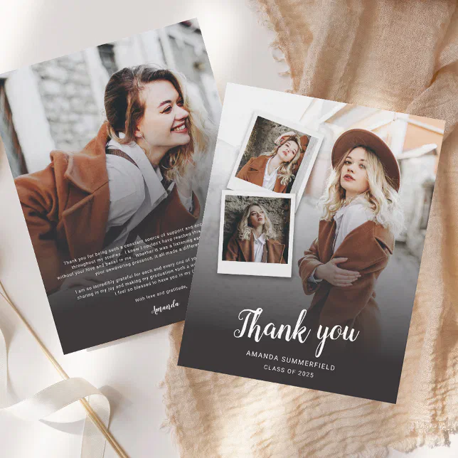 Modern Graduation 2025 Photo Script Thank You Card | Zazzle