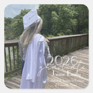 Modern Graduation 2026 Gray Pink Photo Magnet Square Sticker