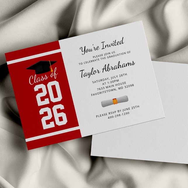 Modern Graduation 2026 Modern Grad Party Invitation (Graduation Red and White 2024 Party Invitation)