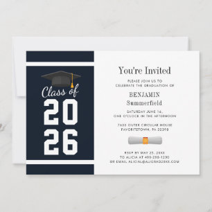 Modern Graduation 2026 Navy Blue Grad Party Invitation