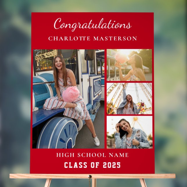 Modern Graduation 2026 Photo Collage Red Acrylic Sign (Neutral)