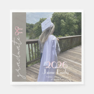 Modern Graduation 2026 Pink Gray Bow Photo Napkins