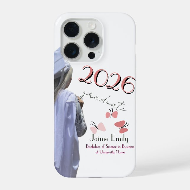 Modern Graduation 2026 Pink Photo iPhone Case (Back)