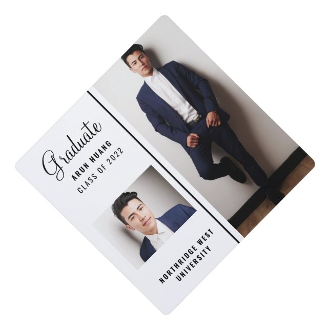 Modern Graduation 2 Photo Class Of 2022  Graduation Cap Topper (Front)