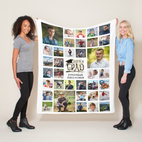 Modern Graduation 35 Photo Collage GRAD Fleece Blanket