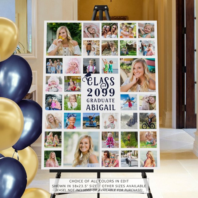 Modern Graduation 35 Photo Collage Navy Class Year Foam Board (Creator Uploaded)