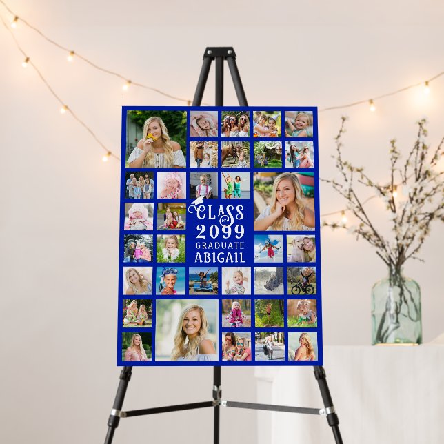Modern Graduation 35 Photo Collage Year Royal Blue Foam Board (In Situ (Stand))