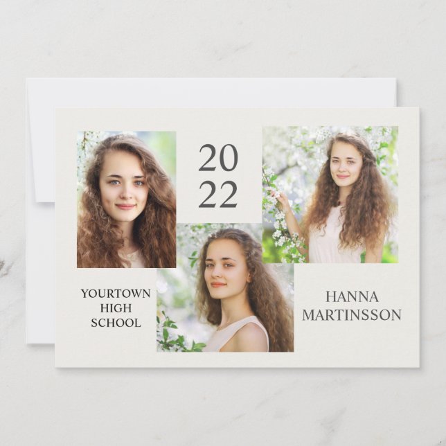 Modern Graduation 3 Photo Collage Announcement  (Front)