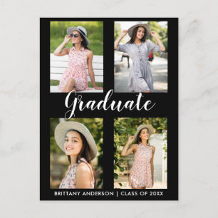 Modern Graduation 4 Photo Announcement Postcard
