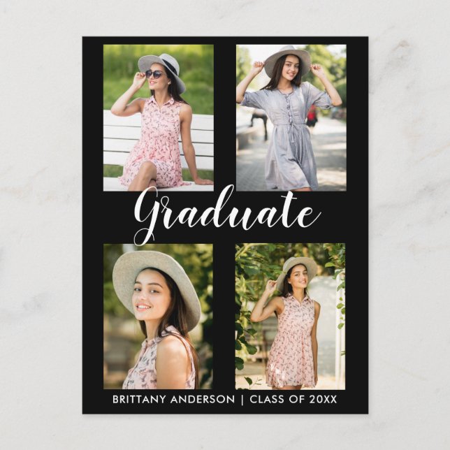 Modern Graduation 4 Photo Announcement Postcard (Front)