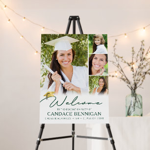 Modern Graduation 4 Photos Dark Green Script Foam Board